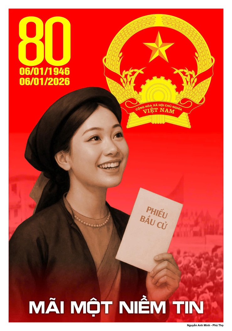 Tuyển tập tranh cổ động kỷ niệm 80 năm Ngày Tổng tuyển cử đầu tiên bầu Quốc hội Việt Nam (06/01/1946 - 06/01/2026)- Ảnh 3.