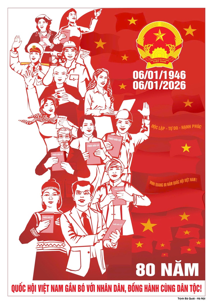 Tuyển tập tranh cổ động kỷ niệm 80 năm Ngày Tổng tuyển cử đầu tiên bầu Quốc hội Việt Nam (06/01/1946 - 06/01/2026)- Ảnh 5.
