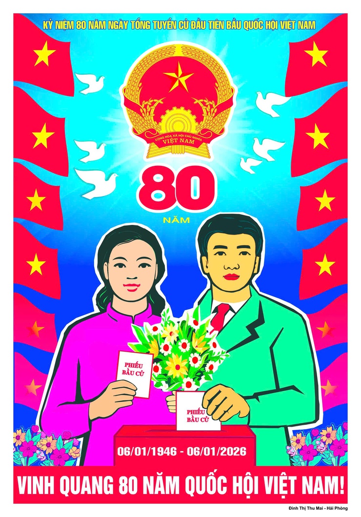 Tuyển tập tranh cổ động kỷ niệm 80 năm Ngày Tổng tuyển cử đầu tiên bầu Quốc hội Việt Nam (06/01/1946 - 06/01/2026)- Ảnh 18.