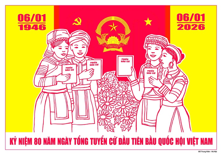 Tuyển tập tranh cổ động kỷ niệm 80 năm Ngày Tổng tuyển cử đầu tiên bầu Quốc hội Việt Nam (06/01/1946 - 06/01/2026)- Ảnh 17.