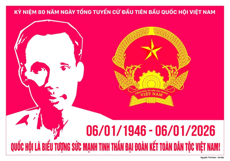 Tuyển tập tranh cổ động kỷ niệm 80 năm Ngày Tổng tuyển cử đầu tiên bầu Quốc hội Việt Nam (06/01/1946 - 06/01/2026)- Ảnh 24.