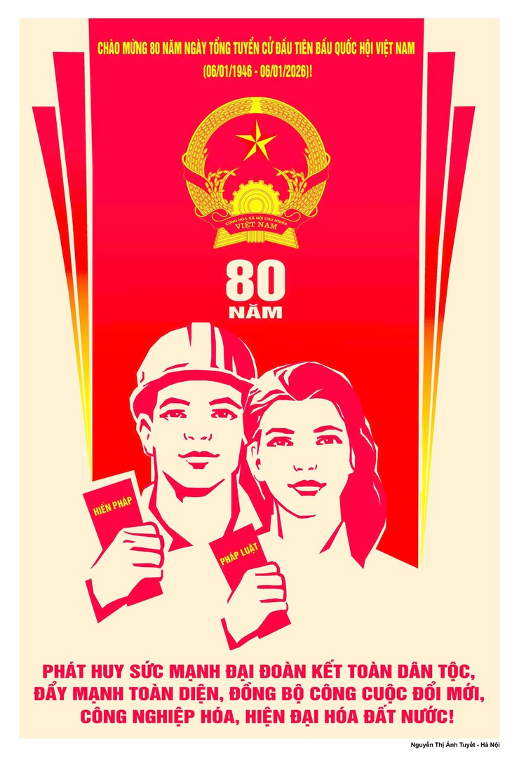 Tuyển tập tranh cổ động kỷ niệm 80 năm Ngày Tổng tuyển cử đầu tiên bầu Quốc hội Việt Nam (06/01/1946 - 06/01/2026)- Ảnh 25.