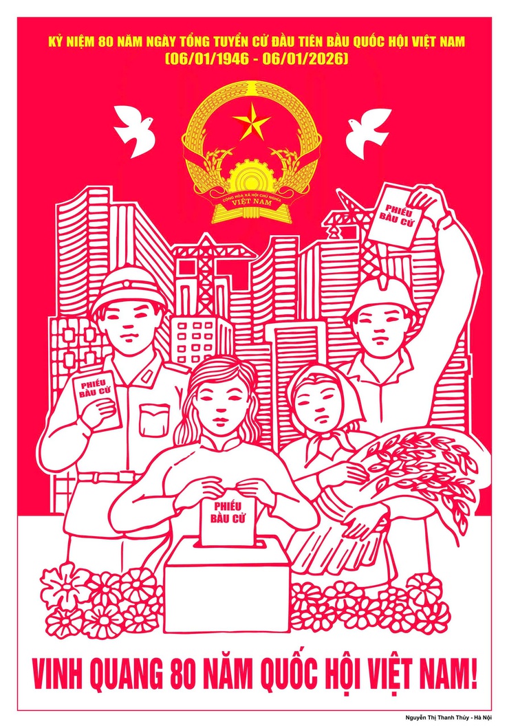 Tuyển tập tranh cổ động kỷ niệm 80 năm Ngày Tổng tuyển cử đầu tiên bầu Quốc hội Việt Nam (06/01/1946 - 06/01/2026)- Ảnh 27.