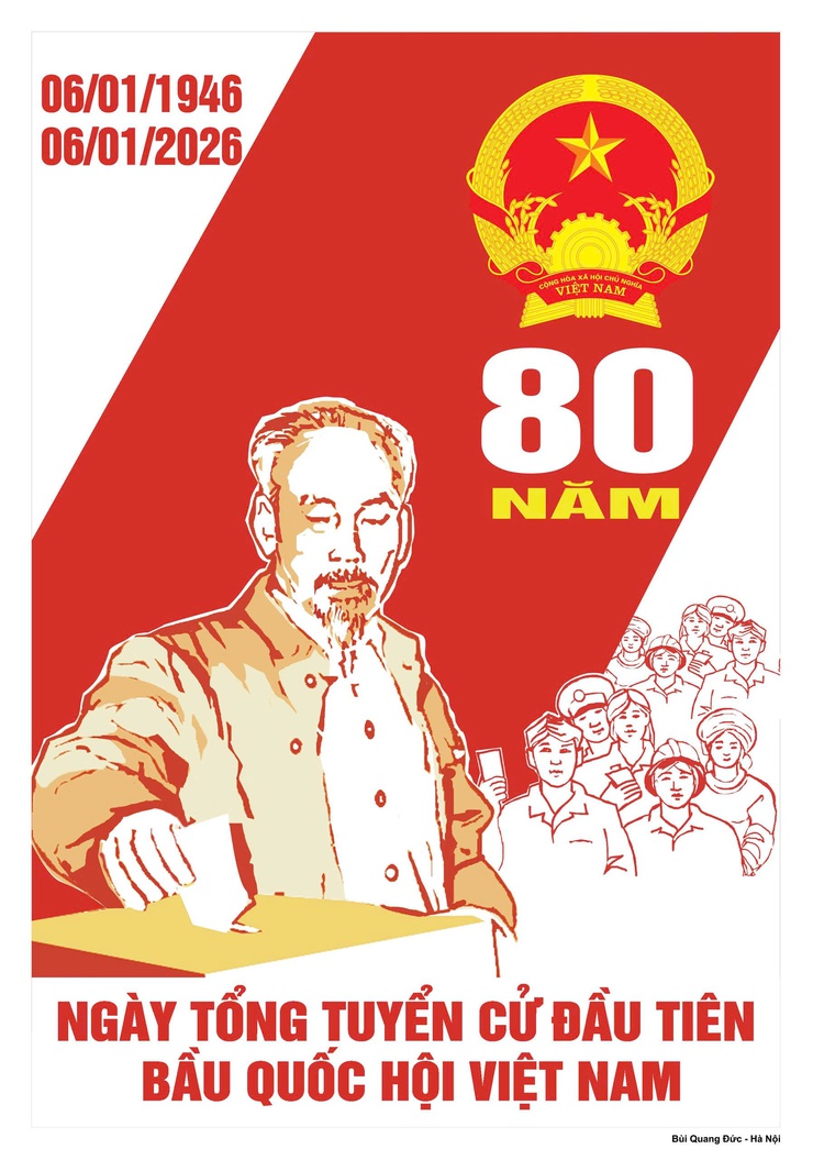 Tuyển tập tranh cổ động kỷ niệm 80 năm Ngày Tổng tuyển cử đầu tiên bầu Quốc hội Việt Nam (06/01/1946 - 06/01/2026)- Ảnh 33.