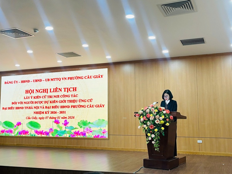 HỘI NGHỊ LIÊN TỊCH LẤY Ý KIẾN CỬ TRI NƠI CÔNG TÁC ĐỐI VỚI NGƯỜI DỰ KIẾN GIỚI THIỆU ỨNG CỬ ĐẠI BIỂU HĐND THÀNH PHỐ HÀ NỘI VÀ ĐẠI BIỂU HĐND PHƯỜNG CẦU GIẤY NHIỆM KỲ 2026 – 2031- Ảnh 3.