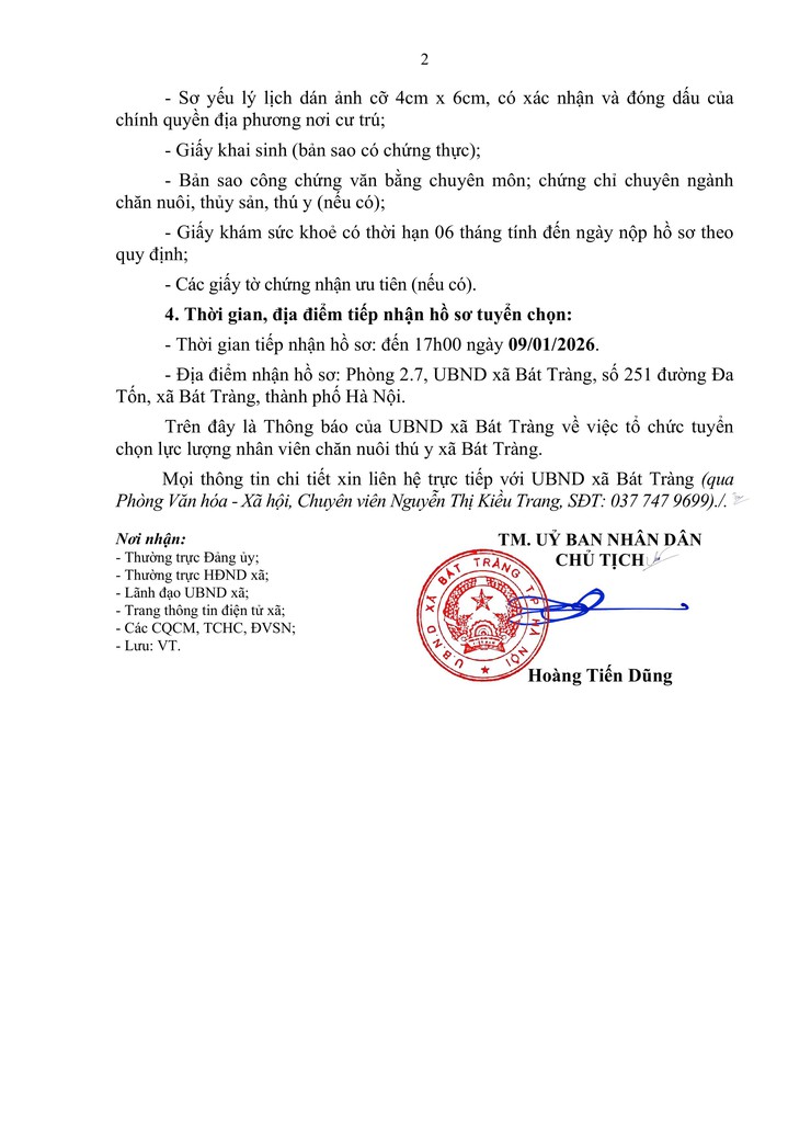 UBND xã Bát Tràng thông báo về tổ chức tuyển chọn lực lượng nhân viên chăn nuôi thú y xã Bát Tràng- Ảnh 2.