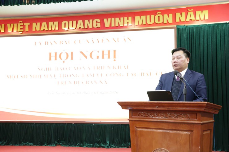 Hội nghị nghe báo cáo và triển khai một số nhiệm vụ trọng tâm về công tác bầu cử trên địa bàn xã- Ảnh 3.