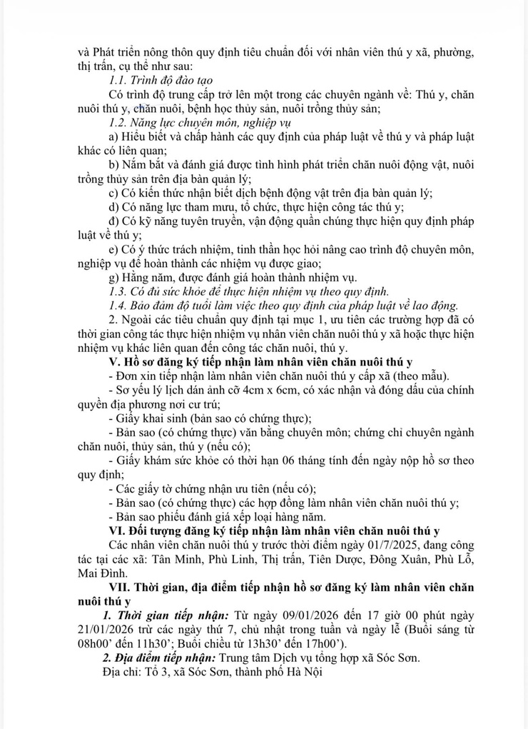 THÔNG BÁO: Tuyển chọn nhân viên chăn nuôi thú y tại xã Sóc Sơn năm 2026- Ảnh 3.