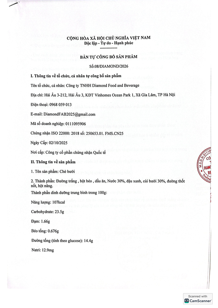 Bản tự công bố sản phẩm Chè bưởi- Ảnh 1.