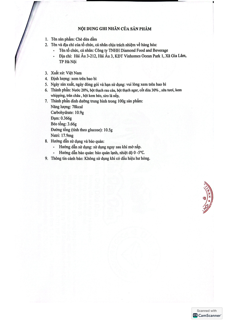 Bản tự công bố sản phẩm Chè dừa dầm- Ảnh 3.