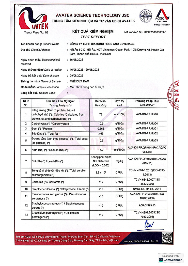Bản tự công bố sản phẩm Chè dừa dầm- Ảnh 4.