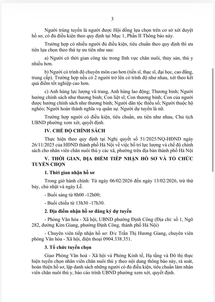 Tuyển chọn nhân viên chăn nuôi thú y phường Định Công- Ảnh 3.