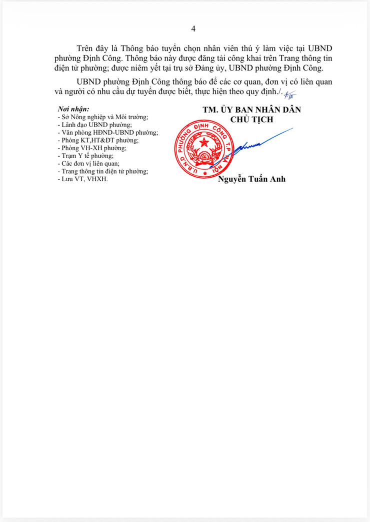 Tuyển chọn nhân viên chăn nuôi thú y phường Định Công- Ảnh 4.