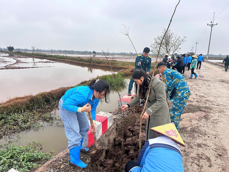 Mặt trận tổ quốc và các đoàn thể xã Phú Xuyên ra quân trồng tuyến đường cây xanh- Ảnh 2.