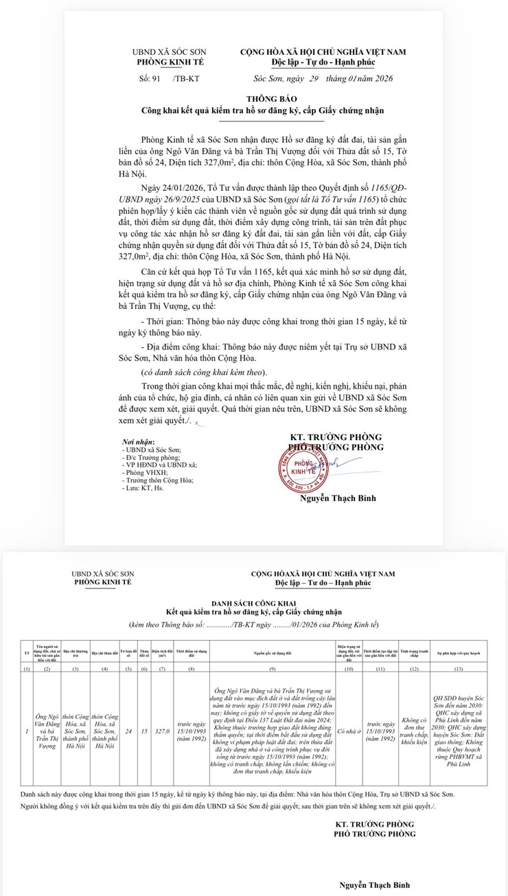 Thông báo công khai kiểm tra hồ sơ đăng ký, cấp Giấy chứng nhận- Ảnh 1.