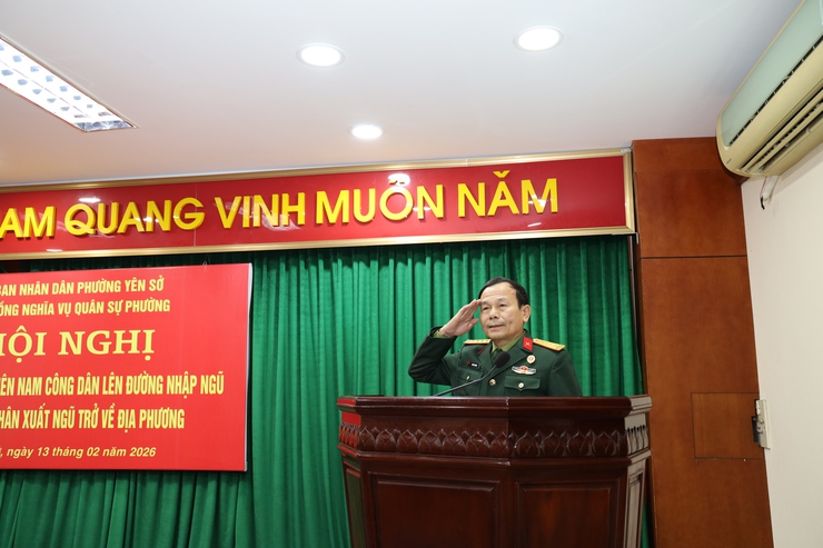 Hội đồng NVQS phường Yên Sở tổ chức hội nghị gặp mặt quân nhân hoàn thành thời gian phục vụ tại ngũ, xuất ngũ về địa phương và động viên giao nhiệm vụ cho công dân lên đường nhập ngũ năm 2026.- Ảnh 5.