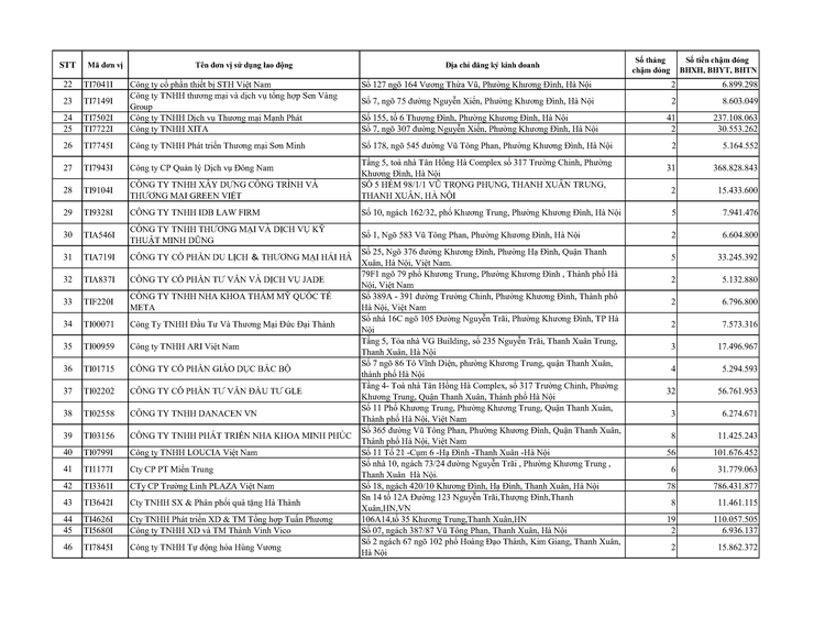 Danh sách các đơn vị sử dụng lao động chậm nộp BHYT BHXH BHTN BHTNLĐ-BNN từ 02 tháng trở lên trên địa bàn phường Khương Đình- Ảnh 2.