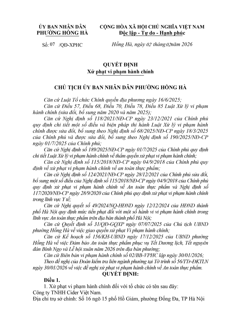 PHƯỜNG HỒNG HÀ: BAN HÀNH QUYẾT ĐỊNH XỬ PHẠT VI PHẠM HÀNH CHÍNH TRONG LĨNH VỰC AN TOÀN THỰC PHẨM- Ảnh 1.