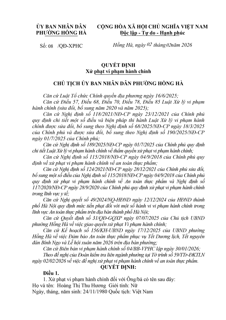 PHƯỜNG HỒNG HÀ: XỬ PHẠT 32,5 TRIỆU ĐỒNG ĐỐI VỚI HỘ KINH DOANH VI PHẠM TRONG LĨNH VỰC AN TOÀN THỰC PHẨM VÀ ĐĂNG KÝ KINH DOANH- Ảnh 1.