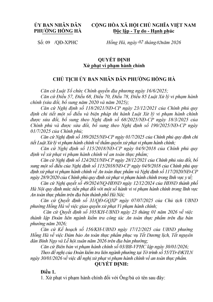 PHƯỜNG HỒNG HÀ: XỬ PHẠT 4 TRIỆU ĐỒNG ĐỐI VỚI HỘ KINH DOANH VI PHẠM QUY ĐỊNH VỀ AN TOÀN THỰC PHẨM- Ảnh 1.