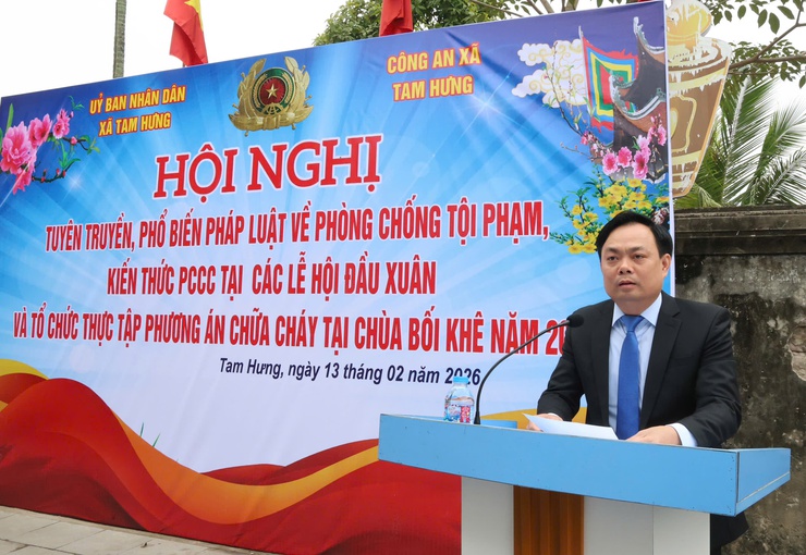 Tam Hưng tổ chức tuyên truyền pháp luật về ANTT, PCCC và thực tập phương án chữa cháy, CNCH phục vụ Lễ hội Chùa Bối Khê năm 2026- Ảnh 1.