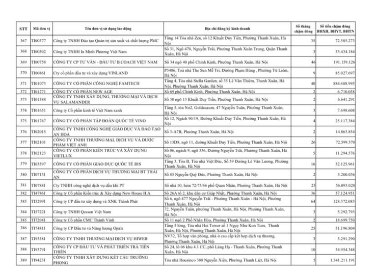 Công khai danh sách các đơn vị chậm đóng BHXH, BHYT, BHTN, BHTNLĐ-BNN từ 02 tháng trở lên trên địa bàn phường Thanh Xuân- Ảnh 17.