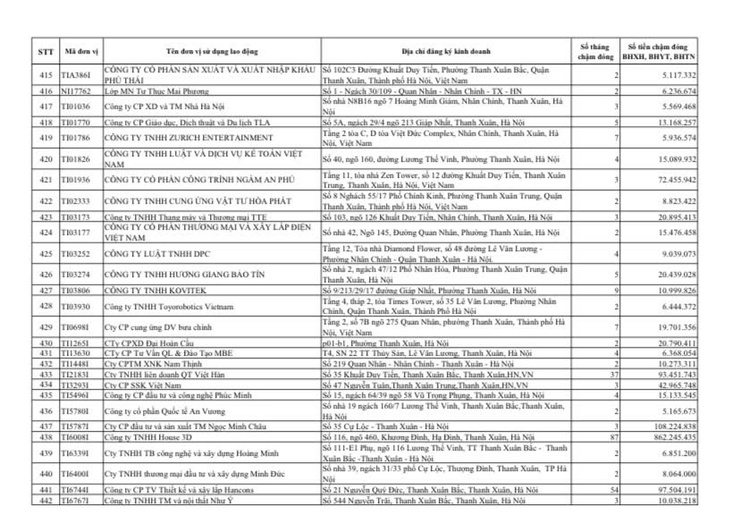 Công khai danh sách các đơn vị chậm đóng BHXH, BHYT, BHTN, BHTNLĐ-BNN từ 02 tháng trở lên trên địa bàn phường Thanh Xuân- Ảnh 19.
