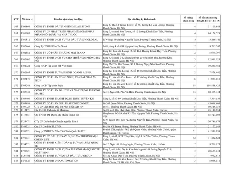 Công khai danh sách các đơn vị chậm đóng BHXH, BHYT, BHTN, BHTNLĐ-BNN từ 02 tháng trở lên trên địa bàn phường Thanh Xuân- Ảnh 25.