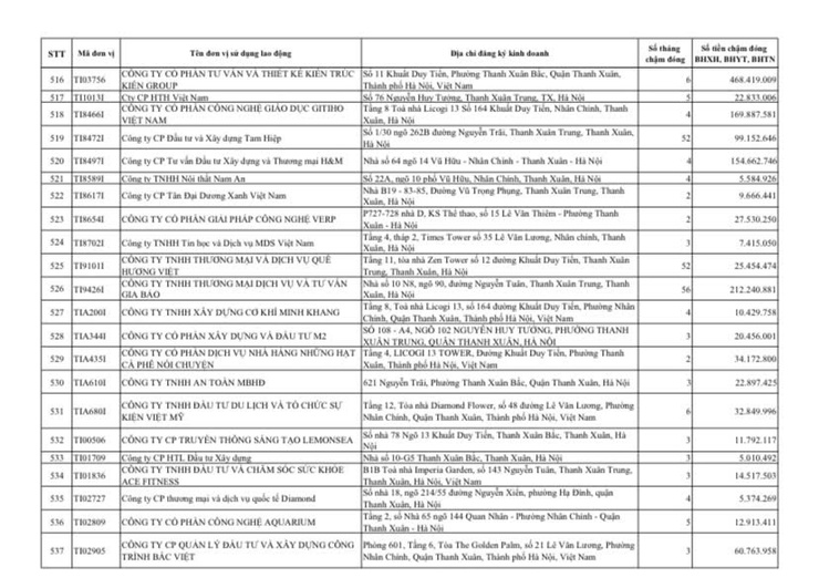 Công khai danh sách các đơn vị chậm đóng BHXH, BHYT, BHTN, BHTNLĐ-BNN từ 02 tháng trở lên trên địa bàn phường Thanh Xuân- Ảnh 23.