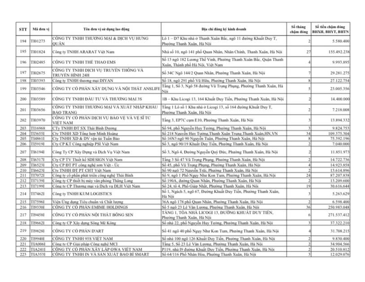 Công khai danh sách các đơn vị chậm đóng BHXH, BHYT, BHTN, BHTNLĐ-BNN từ 02 tháng trở lên trên địa bàn phường Thanh Xuân- Ảnh 10.