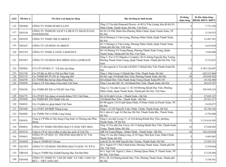 Công khai danh sách các đơn vị chậm đóng BHXH, BHYT, BHTN, BHTNLĐ-BNN từ 02 tháng trở lên trên địa bàn phường Thanh Xuân- Ảnh 7.