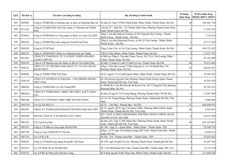 Công khai danh sách các đơn vị chậm đóng BHXH, BHYT, BHTN, BHTNLĐ-BNN từ 02 tháng trở lên trên địa bàn phường Thanh Xuân- Ảnh 20.