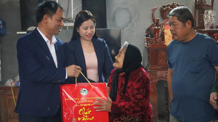 Đoàn lãnh đạo thành phố Hà Nội đã về thăm, tặng quà Bà mẹ Việt Nam anh hùng Đinh Thị Lê tại thôn 6 xã Suối Hai- Ảnh 1.