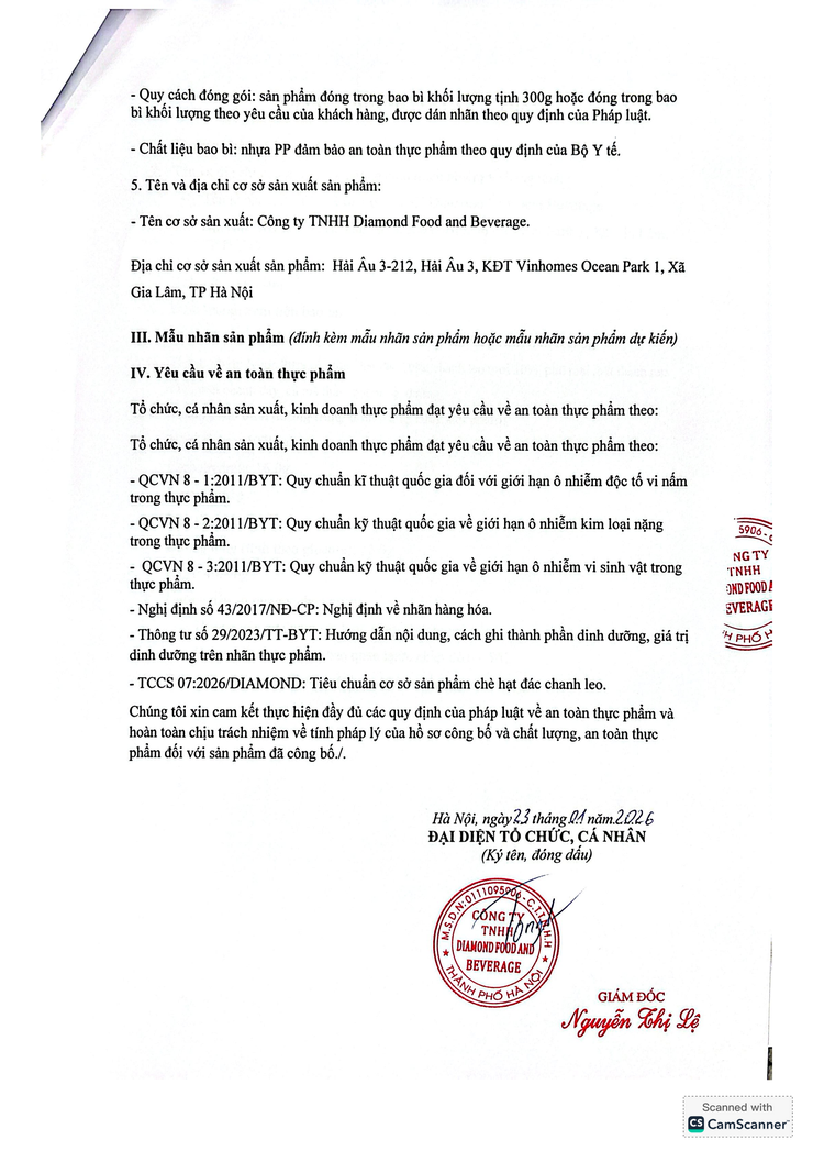 Bản tự công bố sản phẩm Chè hạt đác chanh leo- Ảnh 2.