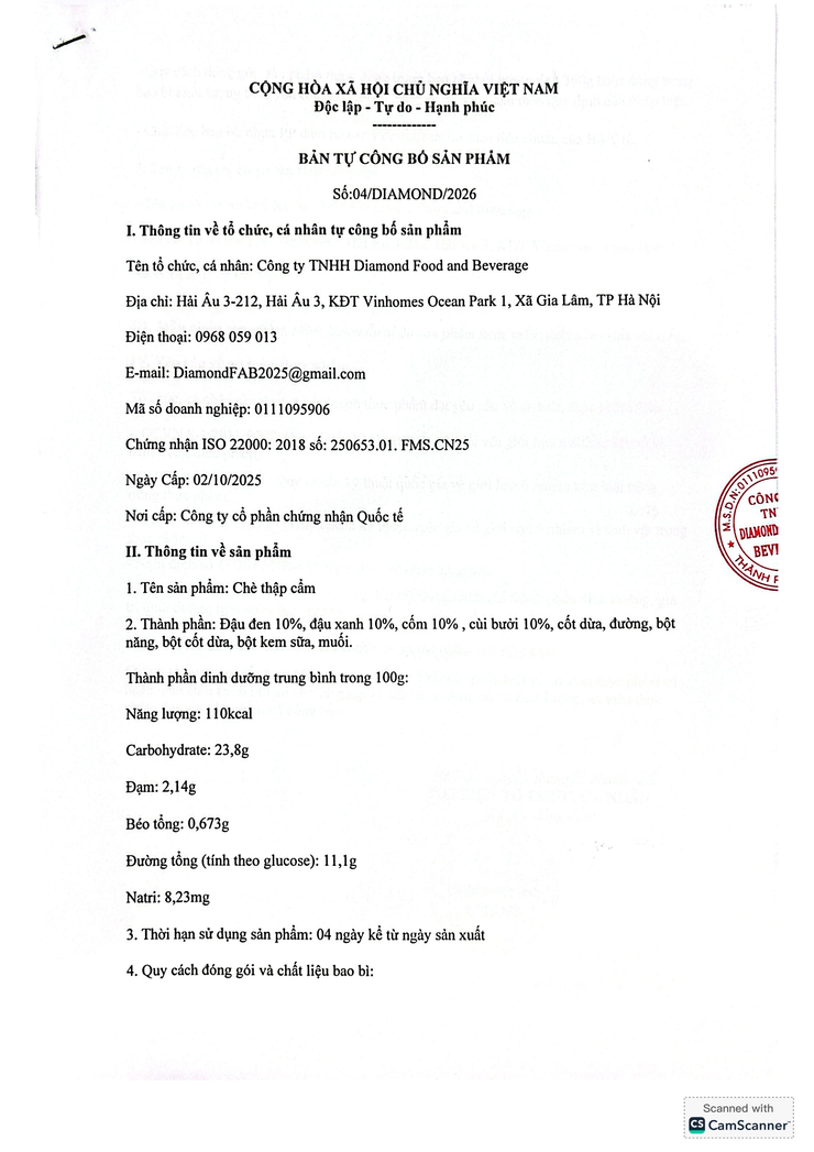 Bản tự công bố sản phẩm Chè thập cẩm- Ảnh 1.