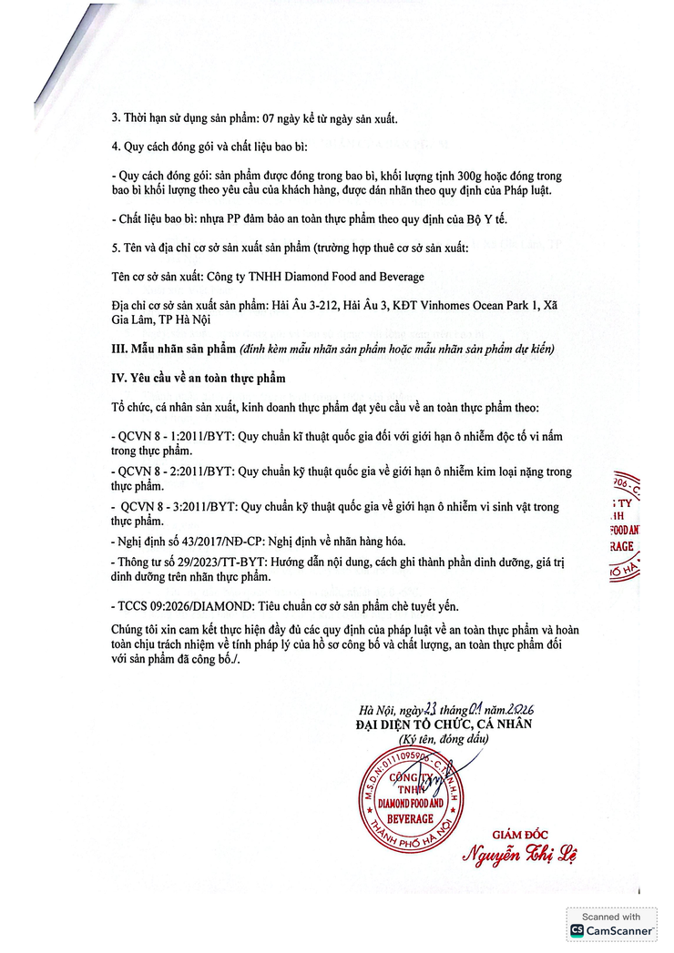 Bản tự công bố sản phẩm Chè tuyết yến- Ảnh 2.