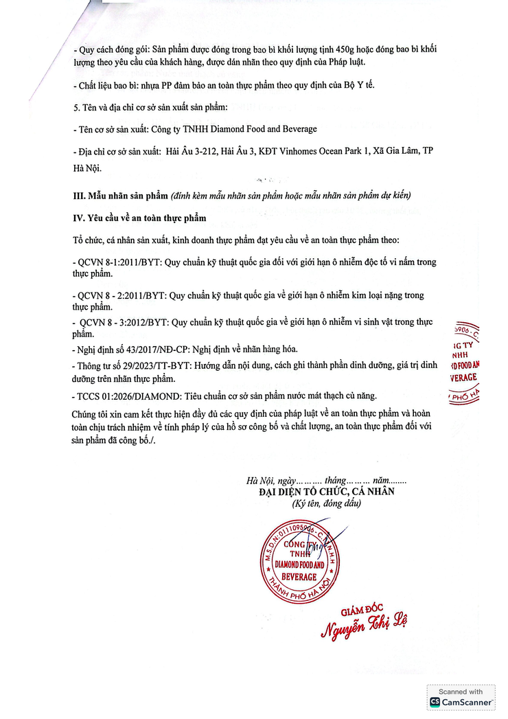 Bản tự công bố sản phẩm Nước mát thạch củ năng- Ảnh 2.