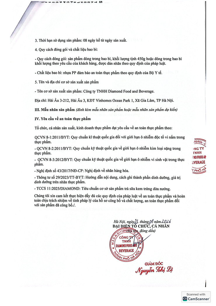 Bản tự công bố sản phẩm Trà sữa kem trứng dừa nướng- Ảnh 2.