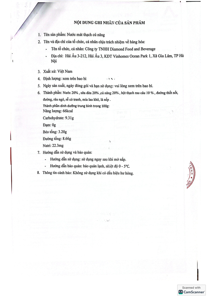 Bản tự công bố sản phẩm Nước mát thạch củ năng- Ảnh 3.