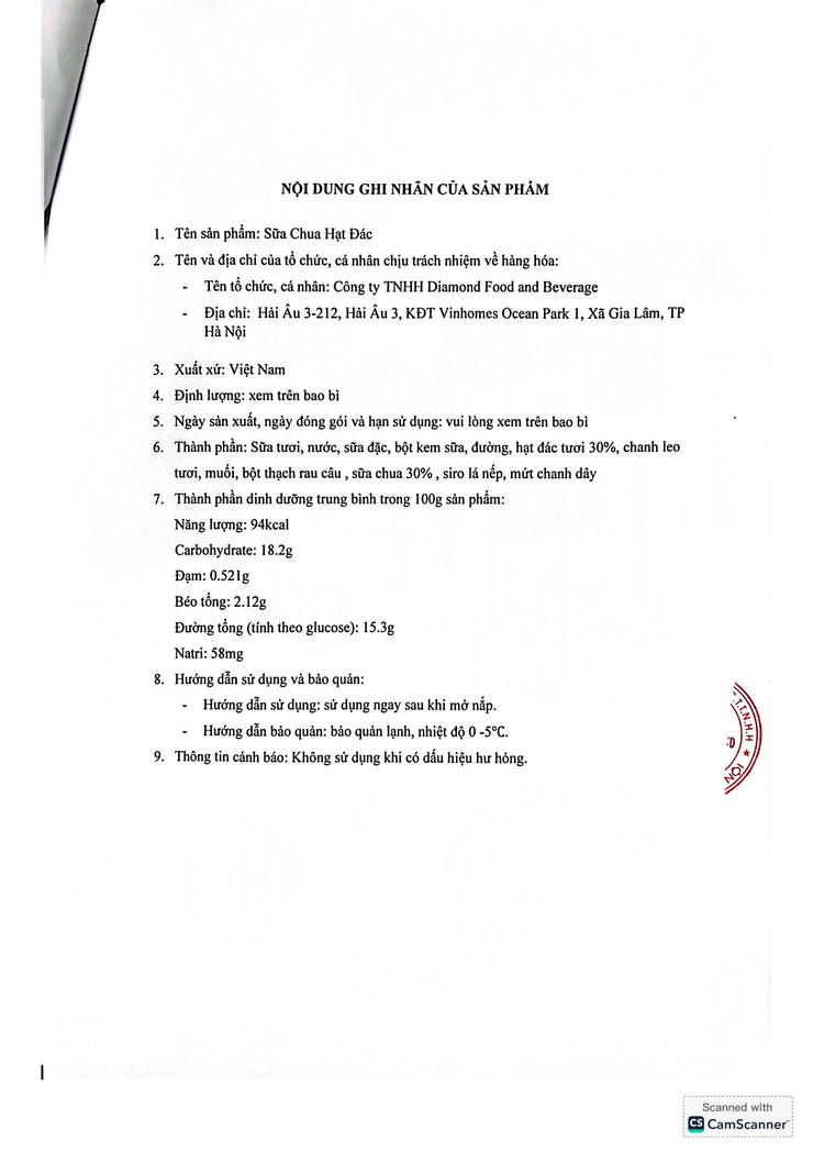 Bản tự công bố sản phẩm Sữa chua hạt đác- Ảnh 3.