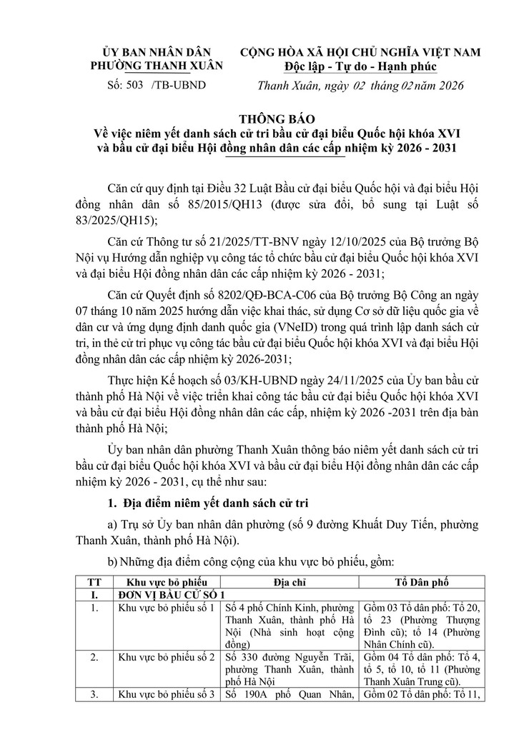Thông báo về việc niêm yết danh sách cử tri- Ảnh 1.