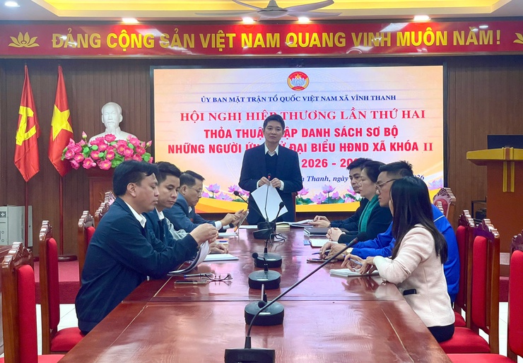 ỦY BAN MTTQ VIỆT NAM XÃ VĨNH THANH TỔ CHỨC HỘI NGHỊ HIỆP THƯƠNG LẦN THỨ HAI THỎA THUẬN DANH SÁCH SƠ BỘ NGƯỜI ỨNG CỬ ĐẠI BIỂU HĐND XÃ NHIỆM KỲ 2026 – 2031- Ảnh 1.
