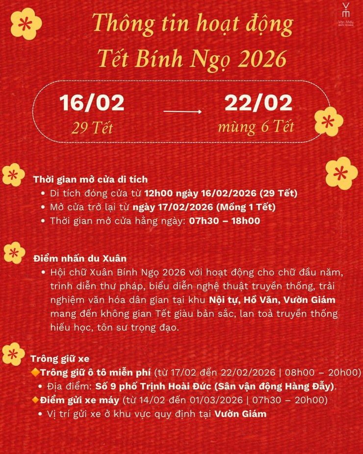 THÔNG TIN HOẠT ĐỘNG TẾT BÍNH NGỌ TẠI DI TÍCH VĂN MIẾU - QUỐC TỬ GIÁM- Ảnh 1.