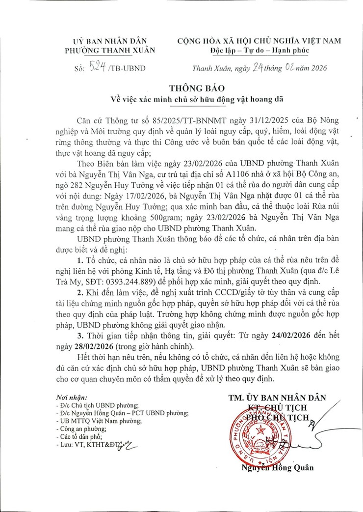 Thông báo về việc xác minh chủ sở hữu động vật hoang dã- Ảnh 1.