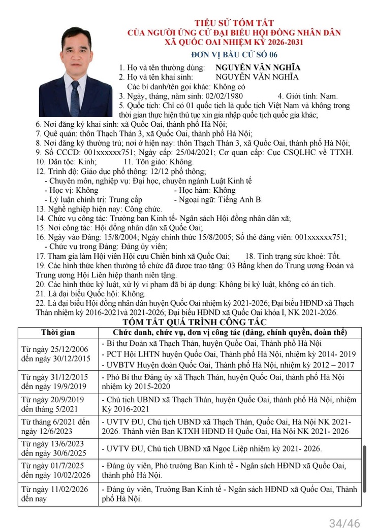 Danh sách những người ứng cử đại biểu HĐND xã Quốc Oai khoá 2, nhiệm kỳ 2026 - 2031- Ảnh 31.