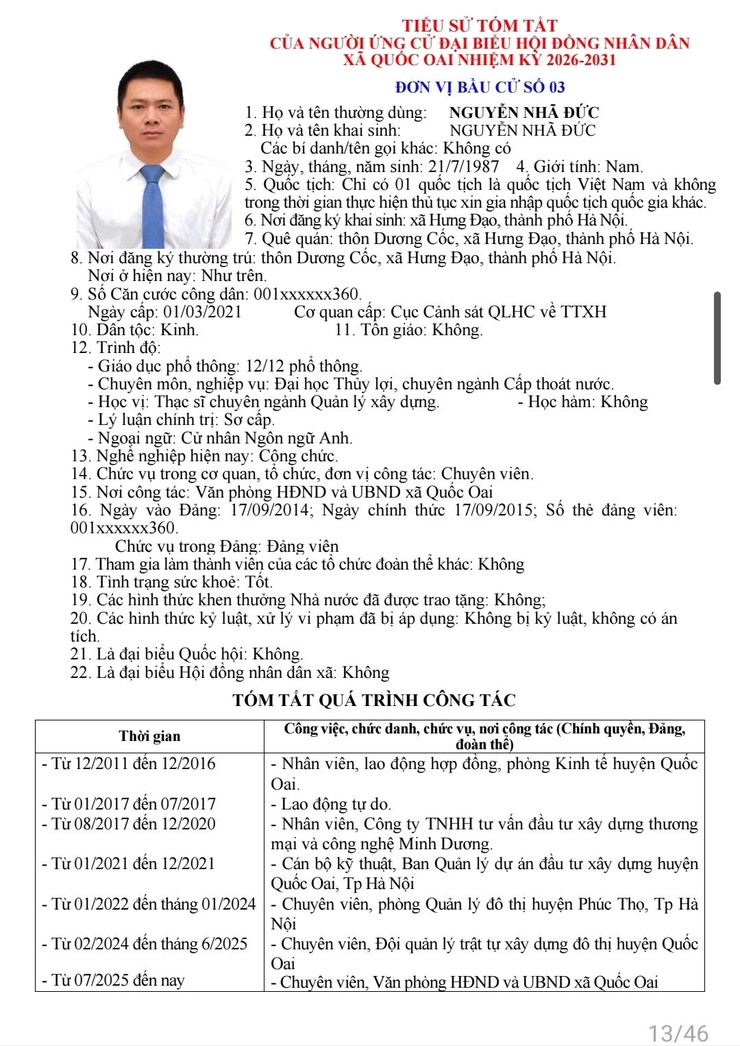 Danh sách những người ứng cử đại biểu HĐND xã Quốc Oai khoá 2, nhiệm kỳ 2026 - 2031- Ảnh 16.