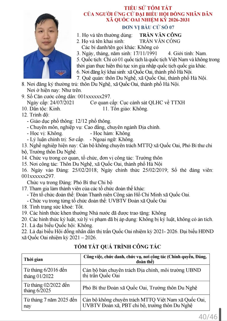 Danh sách những người ứng cử đại biểu HĐND xã Quốc Oai khoá 2, nhiệm kỳ 2026 - 2031- Ảnh 38.