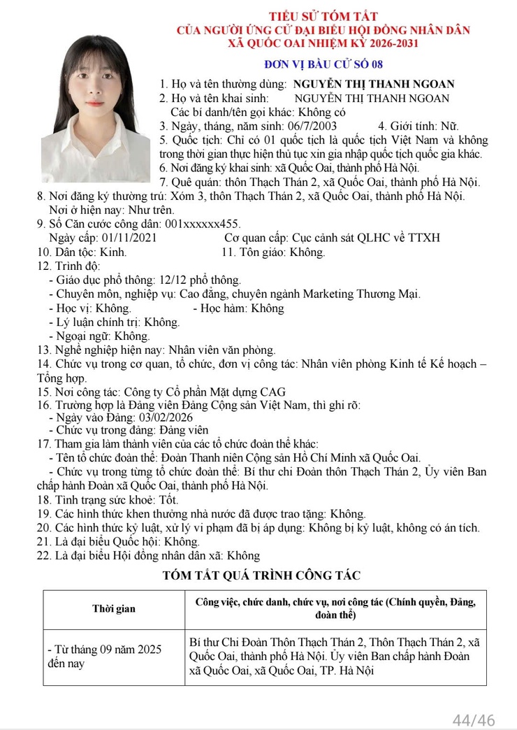 Danh sách những người ứng cử đại biểu HĐND xã Quốc Oai khoá 2, nhiệm kỳ 2026 - 2031- Ảnh 45.