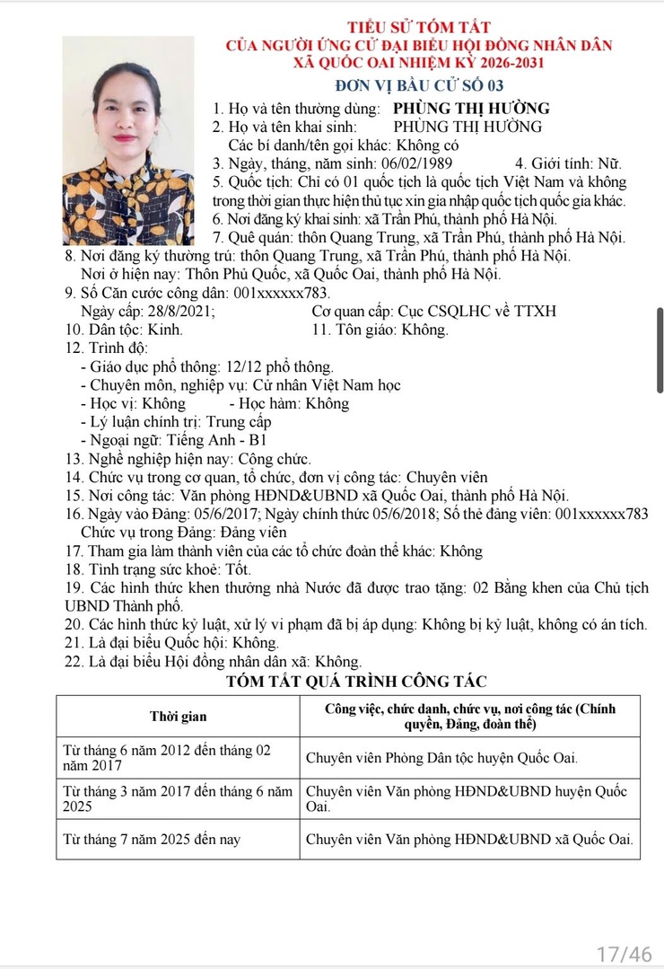 Danh sách những người ứng cử đại biểu HĐND xã Quốc Oai khoá 2, nhiệm kỳ 2026 - 2031- Ảnh 17.