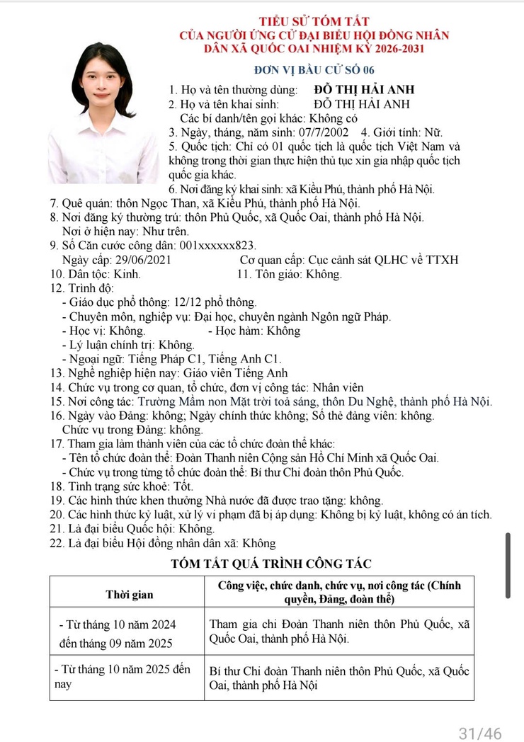 Danh sách những người ứng cử đại biểu HĐND xã Quốc Oai khoá 2, nhiệm kỳ 2026 - 2031- Ảnh 34.
